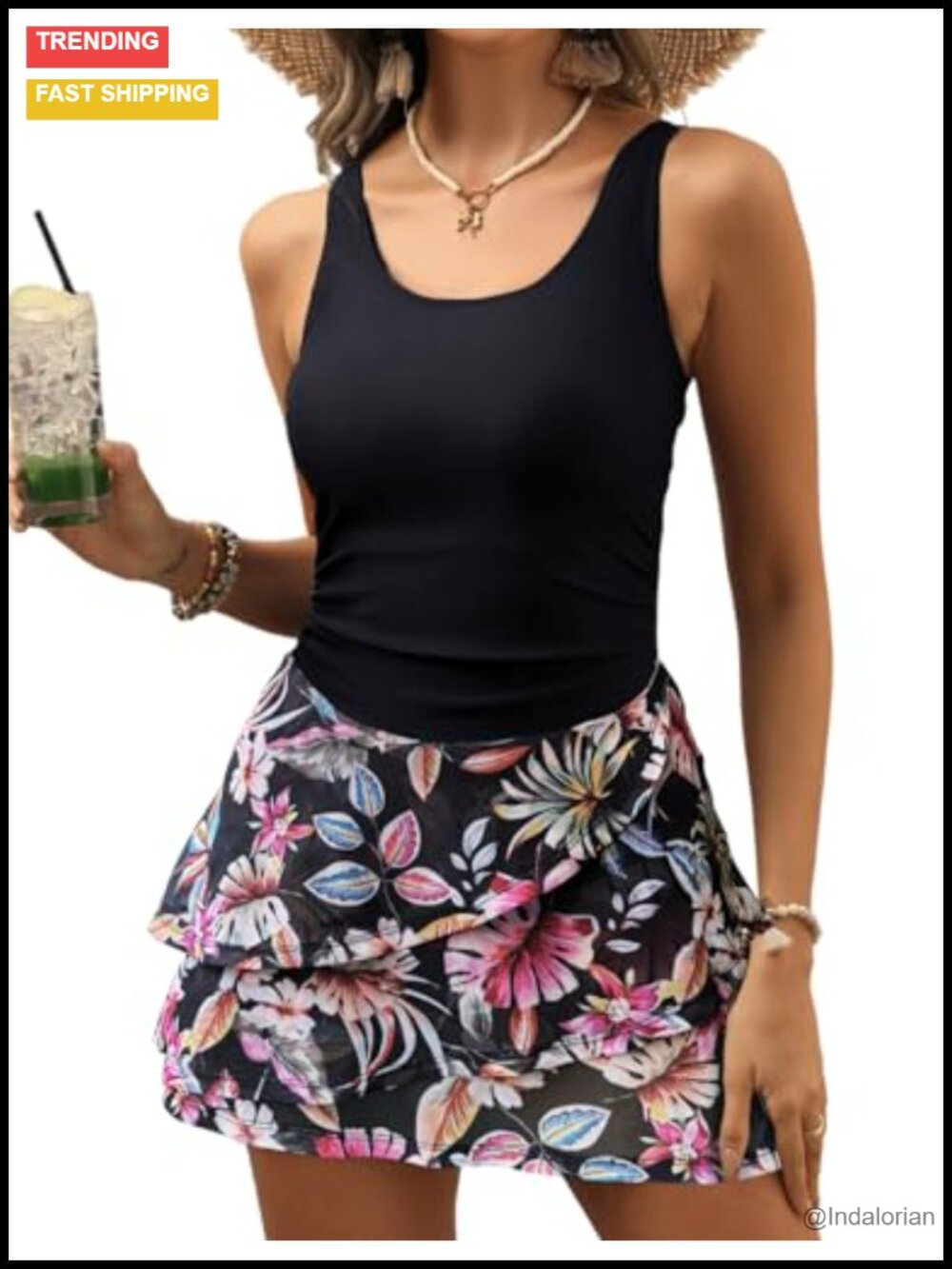 Women One Piece Tummy Control Swimsuit Modest Swim Dress Bathing Suit Skirt
